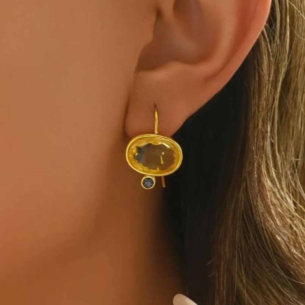 NEW Classic Elegance Citrine Yellow and Purple Faceted Crystal Drop Earrings
